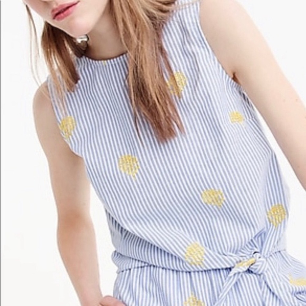 J Crew | Embroidered Pineapple Tied Tank
